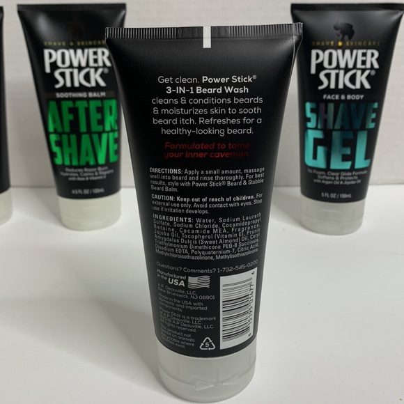 Power Stick | Men’s Shave & Skincare BUNDLE | 4 Bottles Balm Shave Wash Gel Hair - Picture 7 of 11